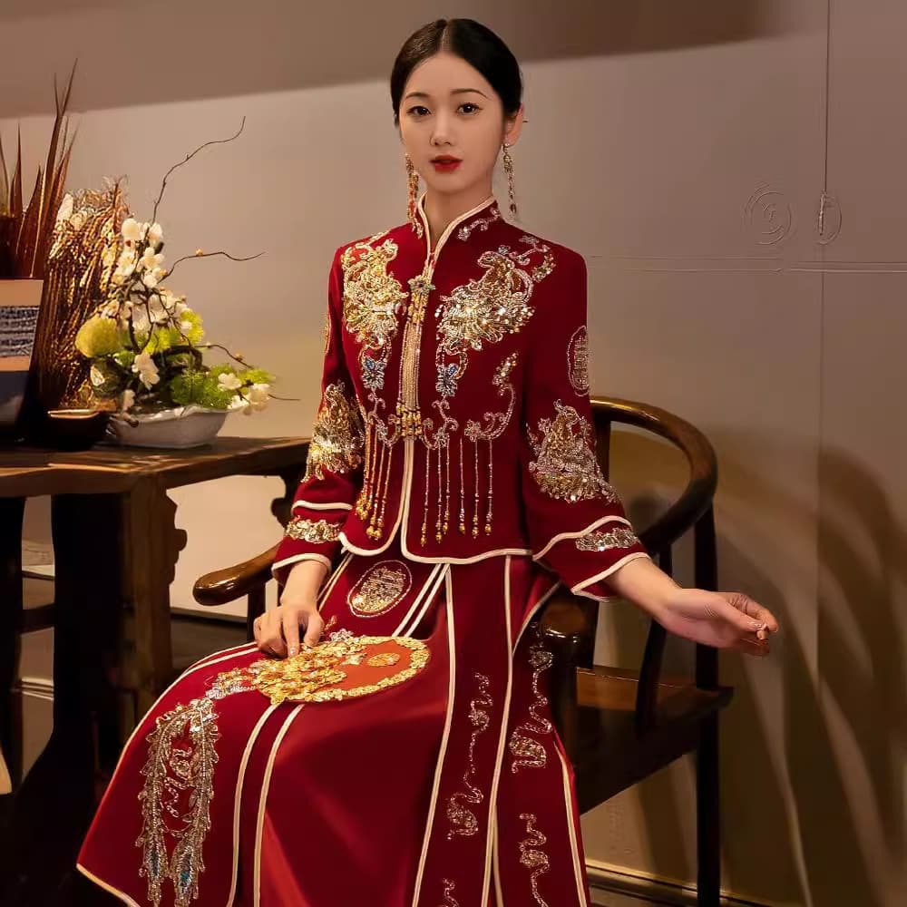 Xiuhefu 2025 New Bridal Wedding Dress Chinese Wedding Dress Dragon and Phoenix Gown Petite Toast Dress for Women