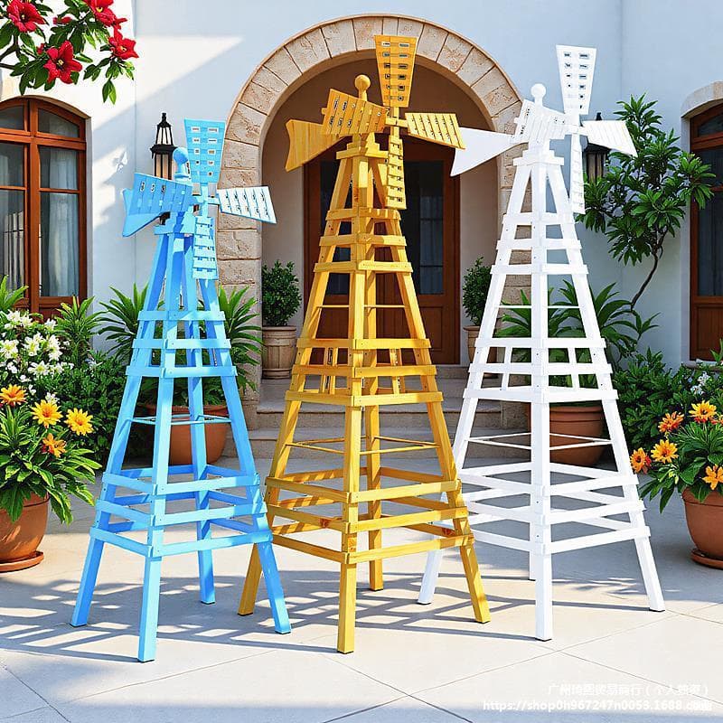 Outdoor windmill flower stand, indoor courtyard villa guesthouse decoration, anti-corrosion solid wood jasmine climbing plant stand.