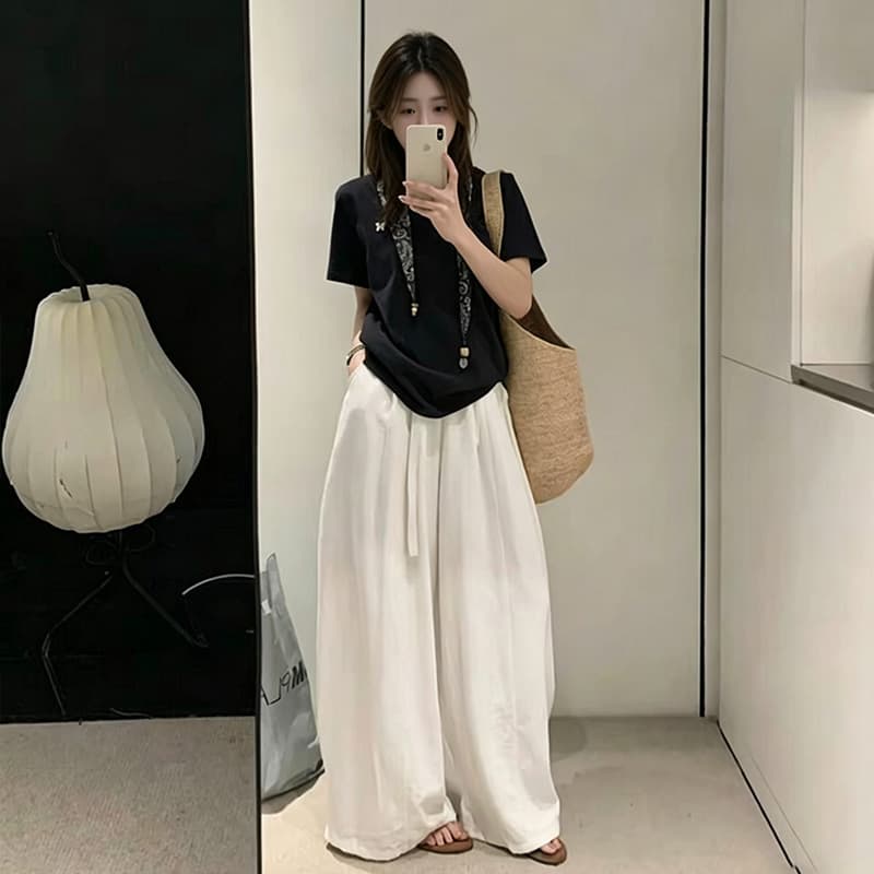 Dark Gray Loose Casual Pants for Women 2026 Summer New Korean Style Simple Elastic Waist Lazy Slimming Long Pants
