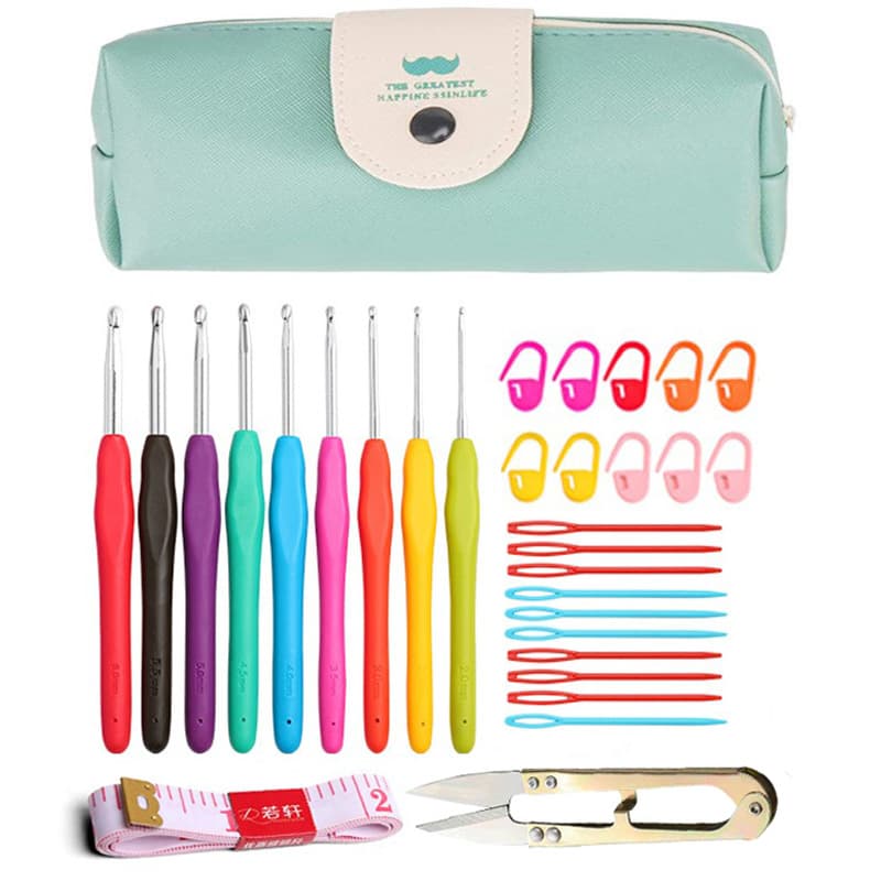 Complete Crochet Hook Set for Beginners Handmade DIY Knitting Yarn Needle Soft Handle Crochet Hook Storage Bag