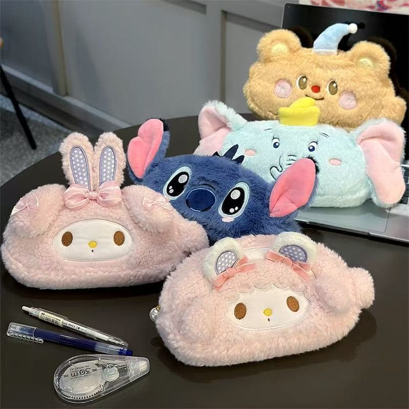 Cute Cartoon Pencil Case Animal Plush Makeup Bag Elephant Pencil Case Large Capacity Student Pencil Pouch Storage Bag