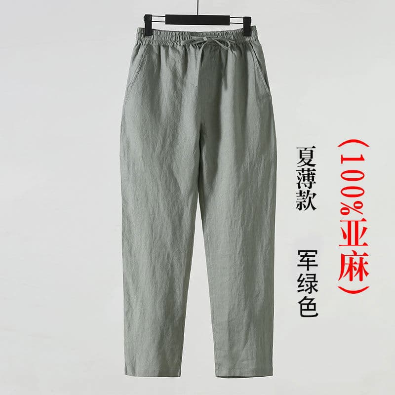 Summer Linen Pants for Men, Thin Cotton-Linen Cropped Trousers, Chinese Style Casual Linen Pants