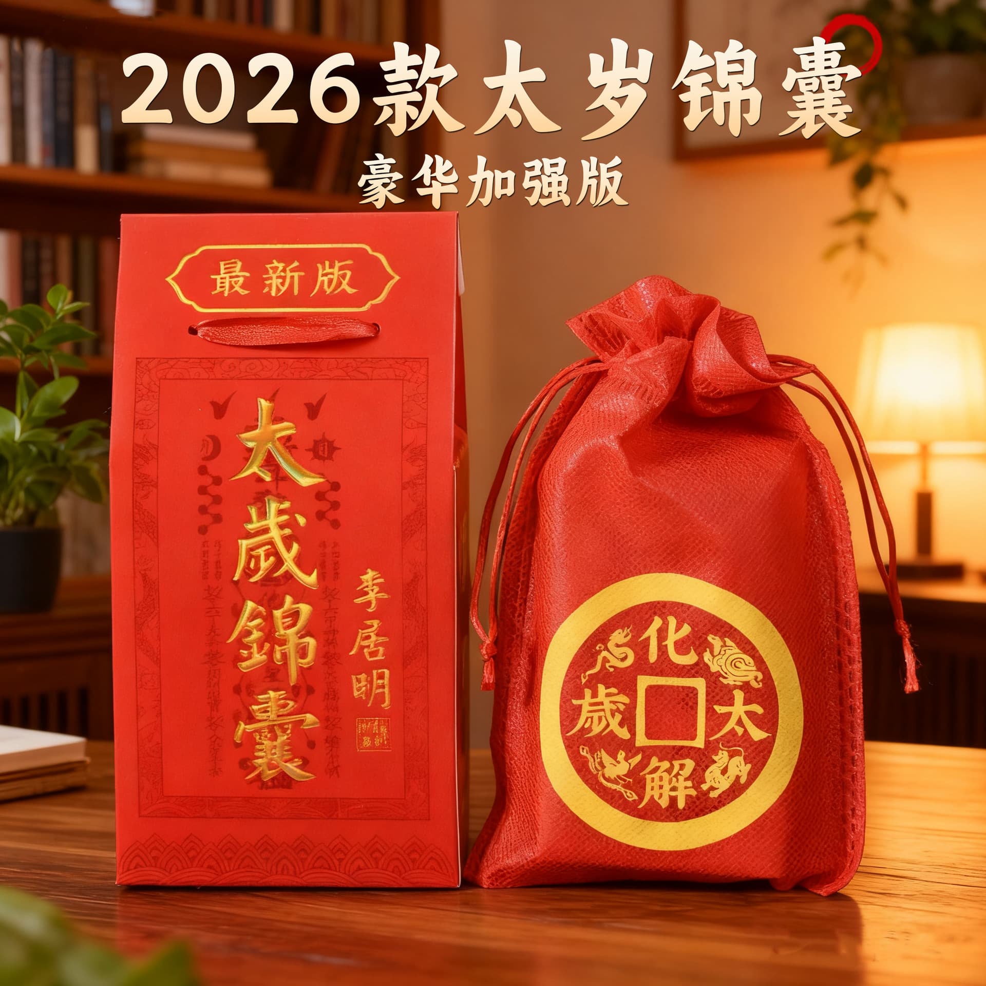 Manufacturer in-stock 2026 Year of the Fire Horse Tai Sui amulet pouch velvet bag for Horse, Rat, Ox, Rabbit zodiac.