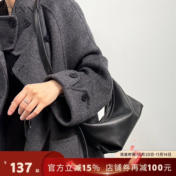 Top-layer cowhide hobo crossbody bag genuine leather underarm bag niche premium leather women's commuter crossbody bag