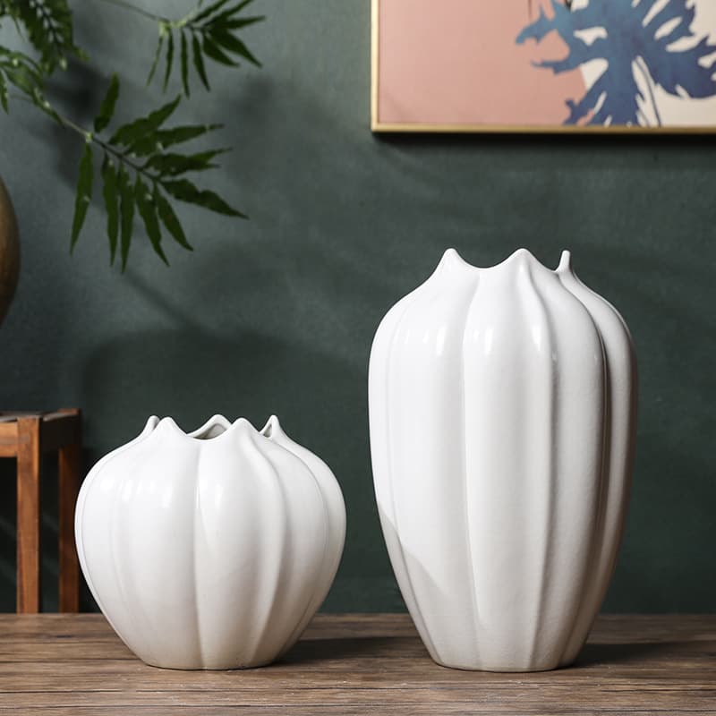 White Light Luxury Single-Color Pumpkin Vase Decoration Modern Starfruit Ornament Living Room Creative Ceramic Vase Home Decor