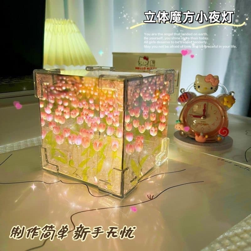 Tulip Night Light DIY Gift Material Kit - Birthday Gift for Girlfriends and Girls, 520 Souvenir Flower Field Magic Cube