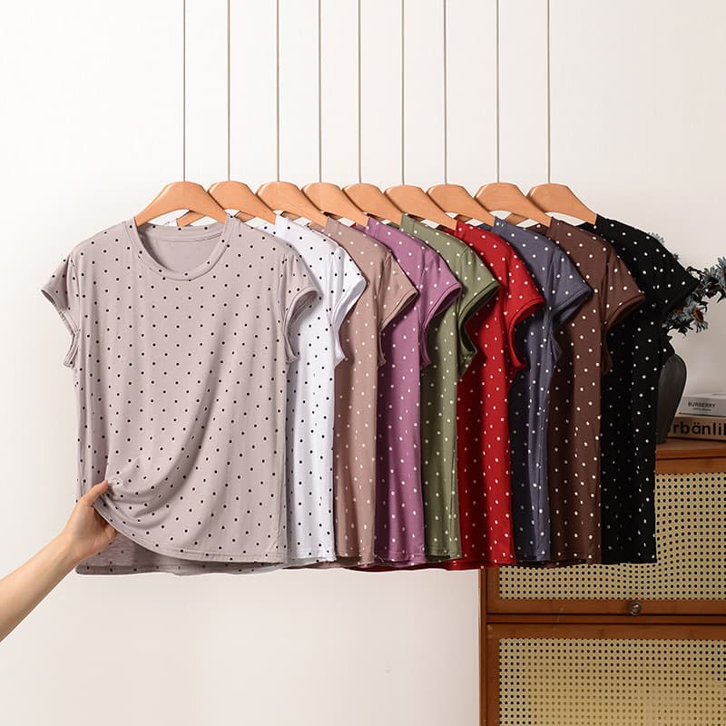 Modal Large Size Round Neck Short Sleeve T-shirt Women's Summer Thin Style Dot Print Top Loose Plus Size Bottoming
