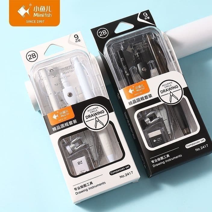 Xiaoyuer compass set black and white zinc alloy 2B clip pencil set professional drawing tool set ruler triangle ruler