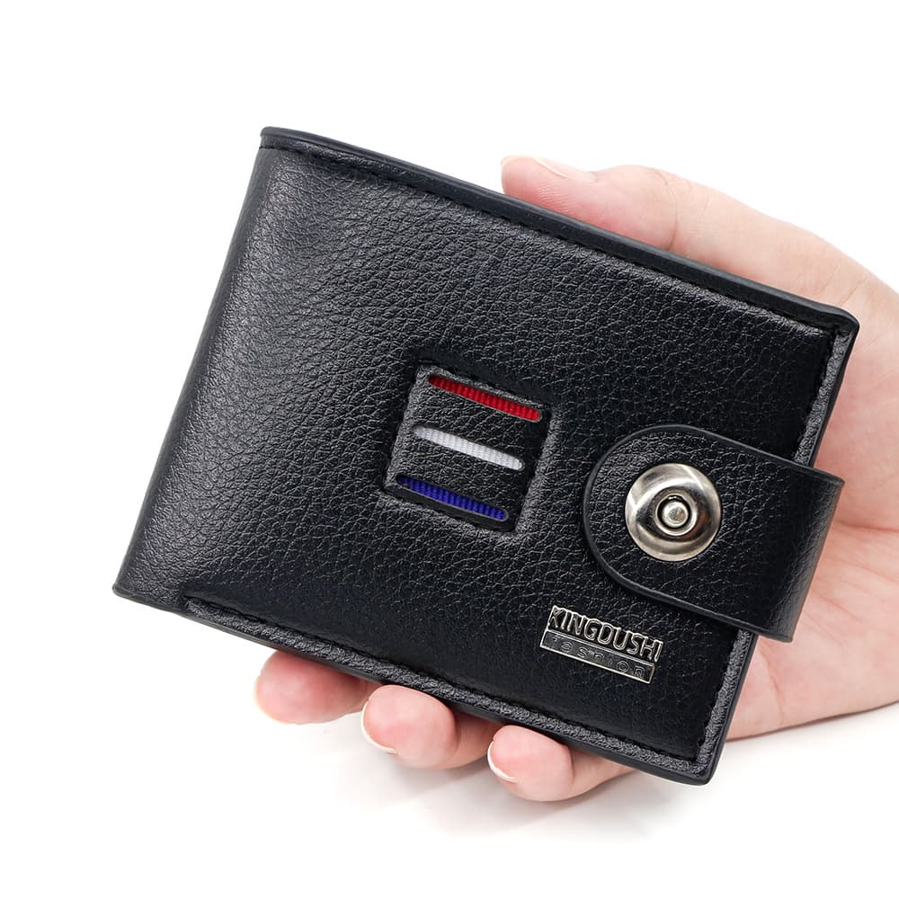 Men's Short Multifunctional Horizontal Magnetic Snap ID Card Holder Business Tri-Fold Leather Case Soft Leather Wallet Coin Purse