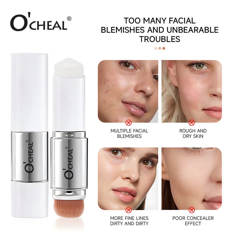 Cross-border Best-selling V-shaped Color-changing Foundation Stick Full Coverage Concealer Foundation Liquid Stick Long-lasting Foundation Stick with Brush at Bottom