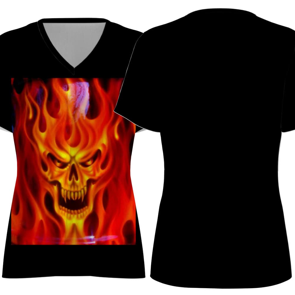 2024 European and American New Style Halloween Bloodstain Street Trend 3D Digital Fashion Women's V-Neck Short Sleeve
