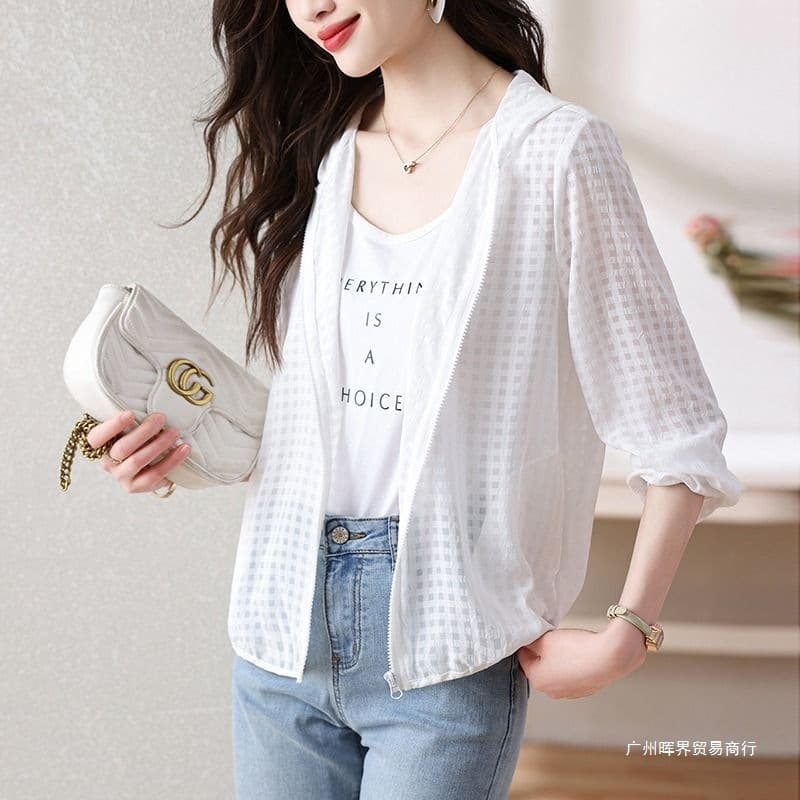 Hooded Sun Protection Jacket for Women 2025 Summer New Zipper Cardigan Long Sleeve Loose
