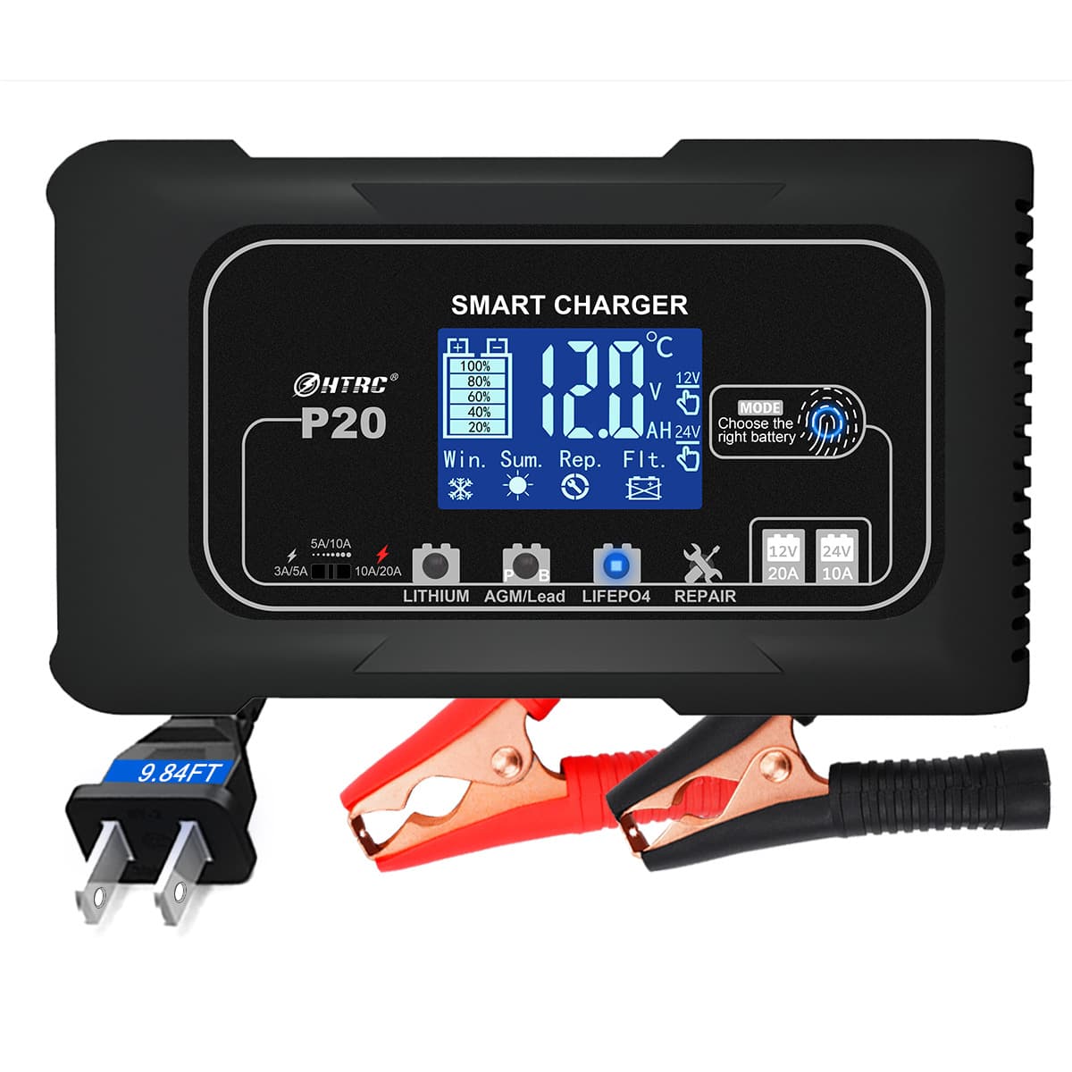 Htrc 20a Motorcycle Battery Charger 12v24v Voltage Repair High Power Start-stop Battery Charging Machine