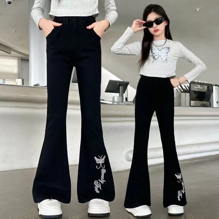 Girls' Pants 2025 New Autumn Winter Medium Big Kids Fashionable Versatile Casual Outer Wear Long Pants Children Fleece-Lined Flared Pants