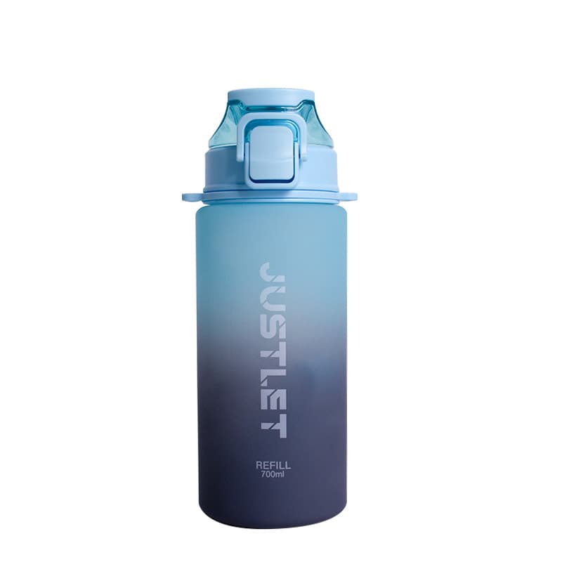 Trendy Gradient Frosted Plastic Sports Water Bottle with Flip-Top Lid and Straw, Direct Drinking Cup, Portable for Students, Outdoor Sports, and Fitness