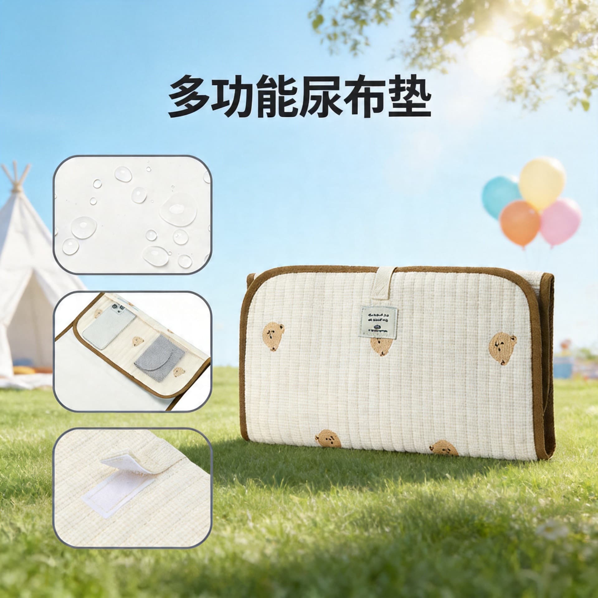 Cross-Border Embroidered Diaper Bag Baby Changing Pad Multifunctional Foldable Waterproof Diaper Storage Bag