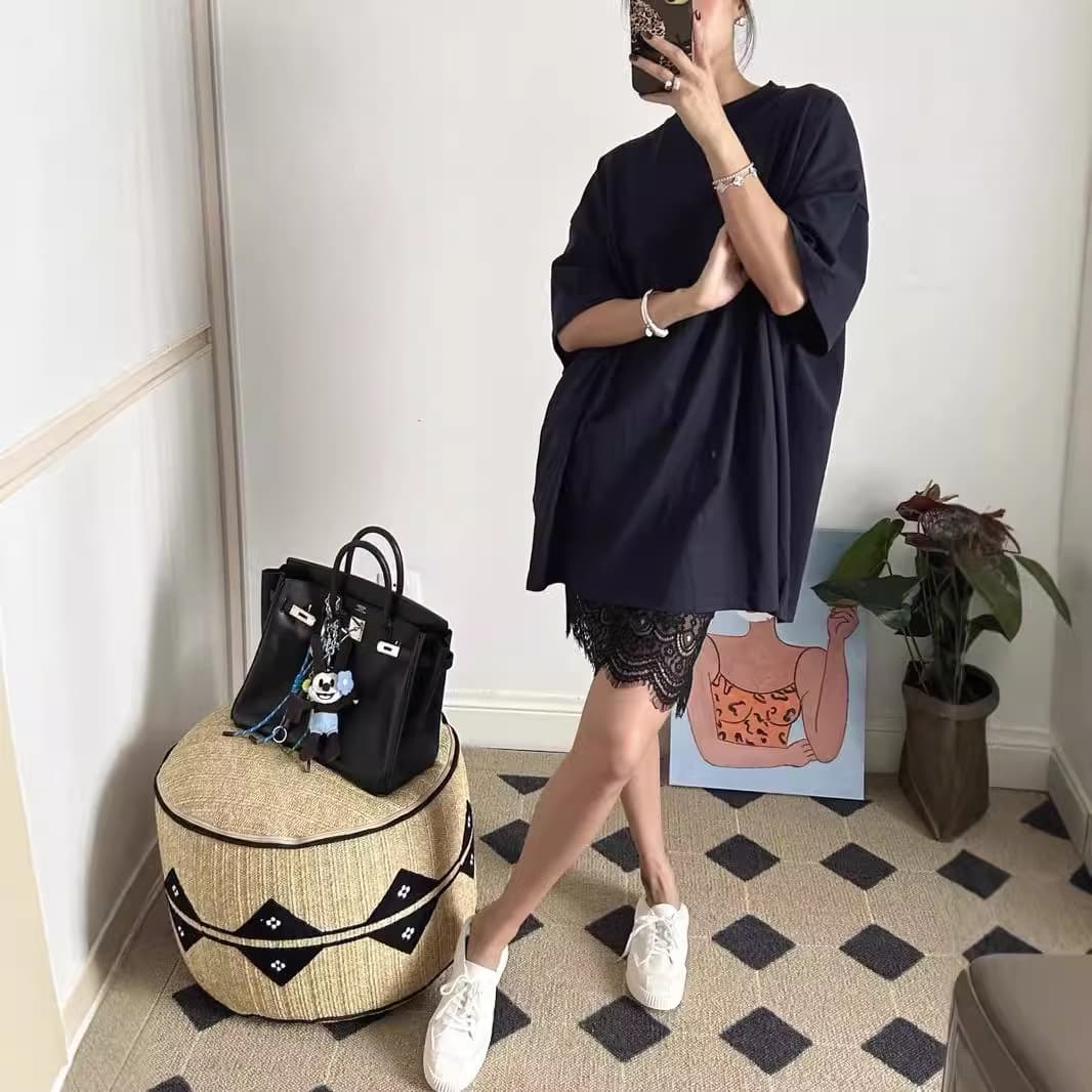 New Stylish Round Neck Oversized Drop Shoulder Loose Fit Short Sleeve Fashion T-Shirt Dress 4227