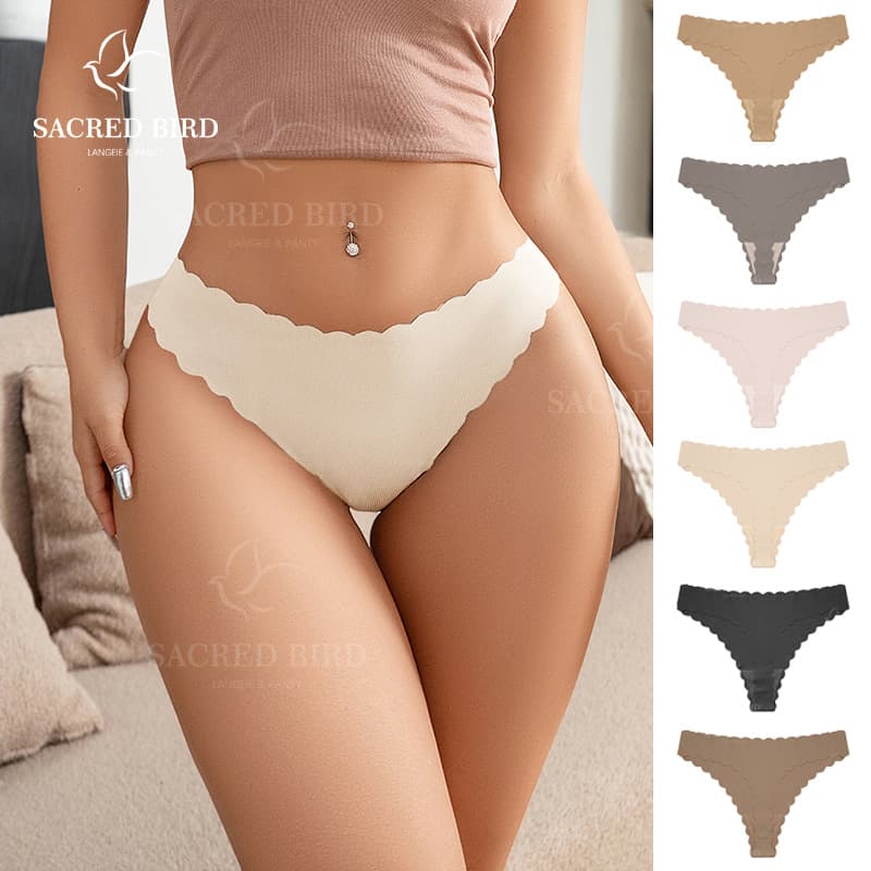 Amazon Custom Cross-border Women's Ribbed Wave Edge Sexy One-Piece Plus Size Seamless Breathable Low Waist Thong