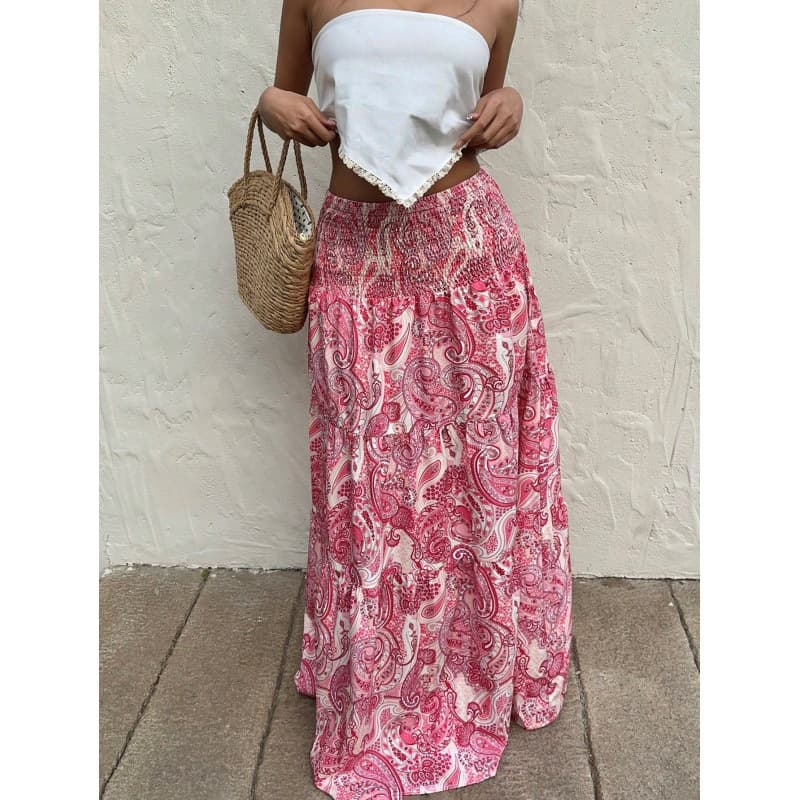 Actual Photo In Stock Cross-Border Trade 1688 AliExpress Vacation Style Elastic Waist Skirt Long Skirt