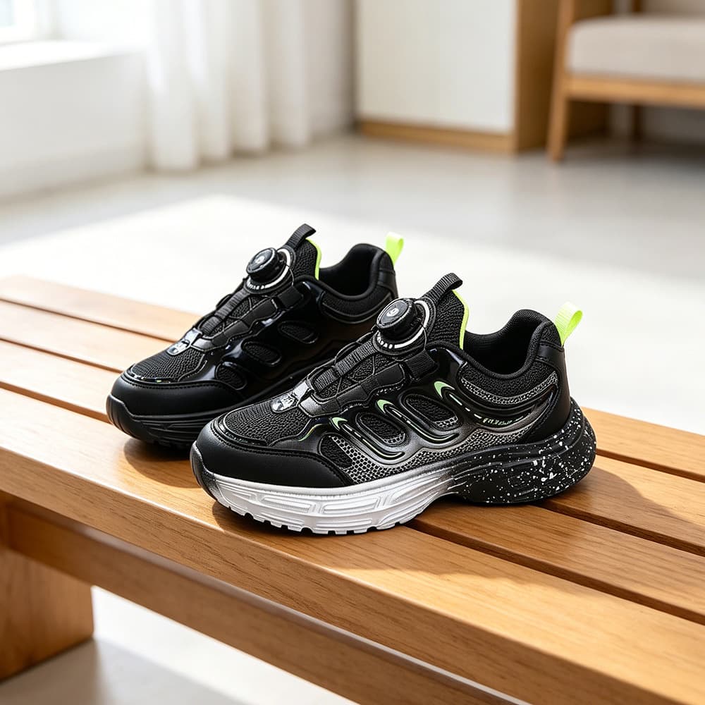Online Style 32-41 Rotating Button Boys Kids Running Shoes Light Sole Big Children Sports Shoes Casual Student Shoes 5407