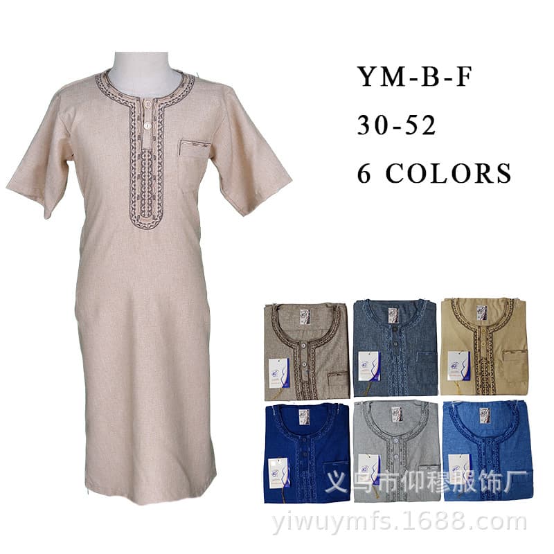 Short-sleeved Cotton-Linen Cross-border Export Factory Direct Round Neck Exquisite Embroidery Boy's Moroccan Style
