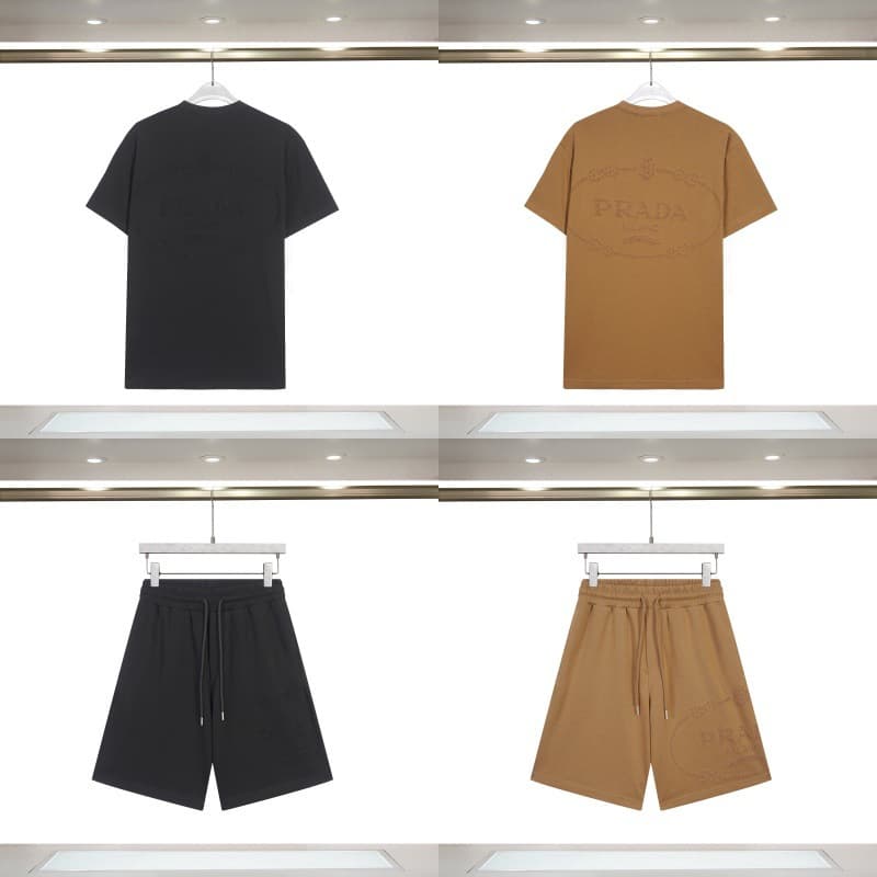2026 cross-border Pugujia short-sleeved spring and summer new style letter logo engraving craft casual pure cotton short-sleeved suit