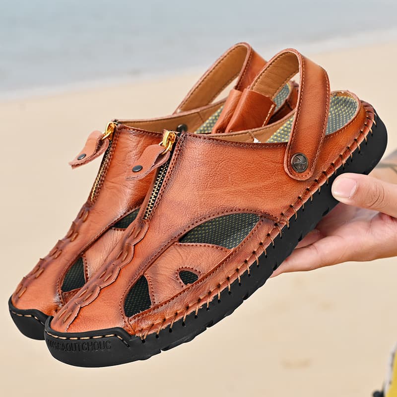 Men's Sandals, Large Size, Cross-Border Foreign Trade Hot-Selling Casual Outdoor Sandals, Beach Sandals with Hand-Stitched Hollowed-Out Breathable Design