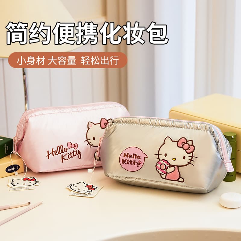 New Sanrio Licensed Cute Gold-Foil Fabric Handheld Cosmetic Bag, Thickened Shockproof Makeup Pouch Handbag Toiletry Bag for Women