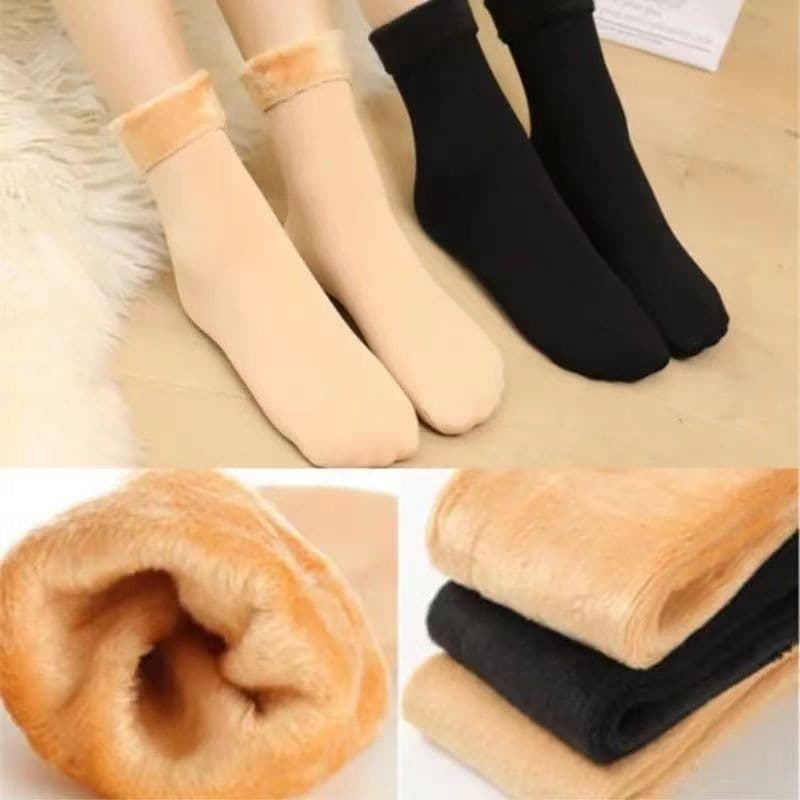 Autumn and Winter Snow Boot Socks Women's Men's Fleece-Lined Thickened Mid-Calf Flesh Color Warm Couples Short Socks Home Floor Socks