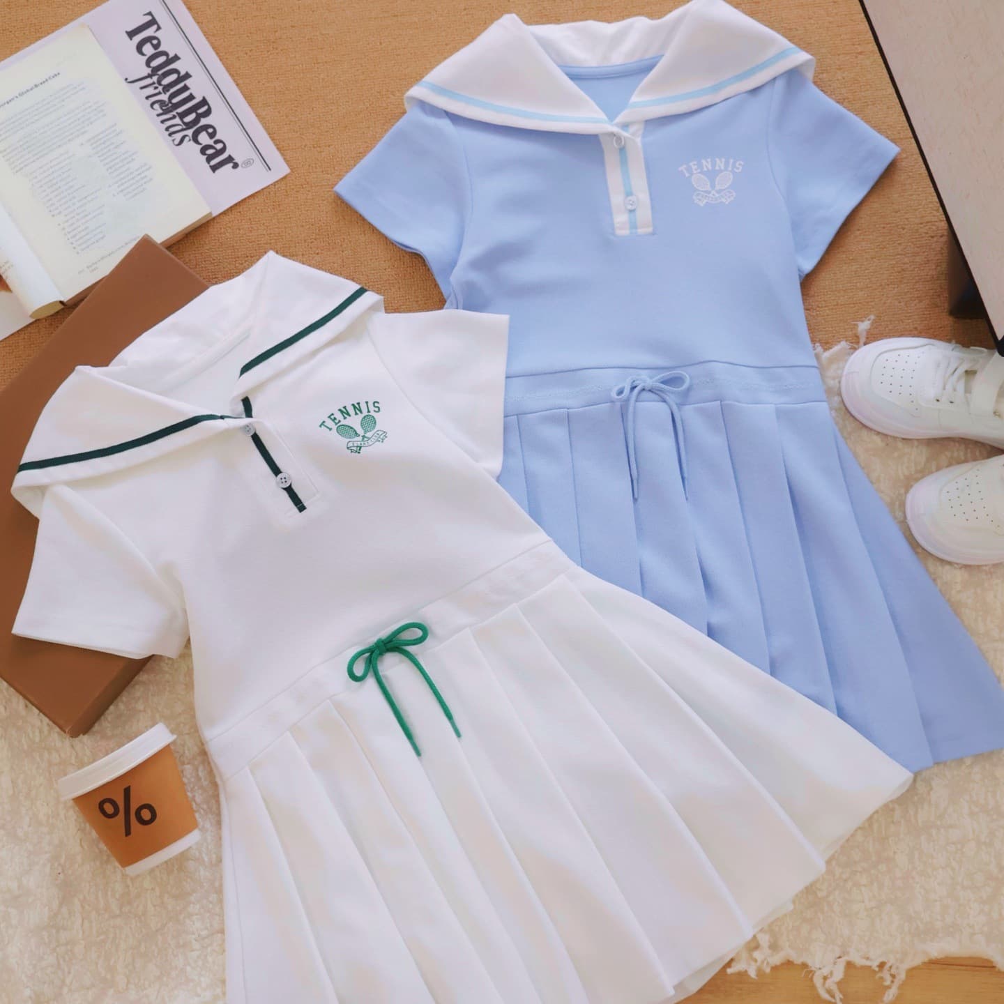 16338 Girls' Summer Fresh Sea Salt Style Navy Collar Casual Dress Pleated Skirt Wholesale