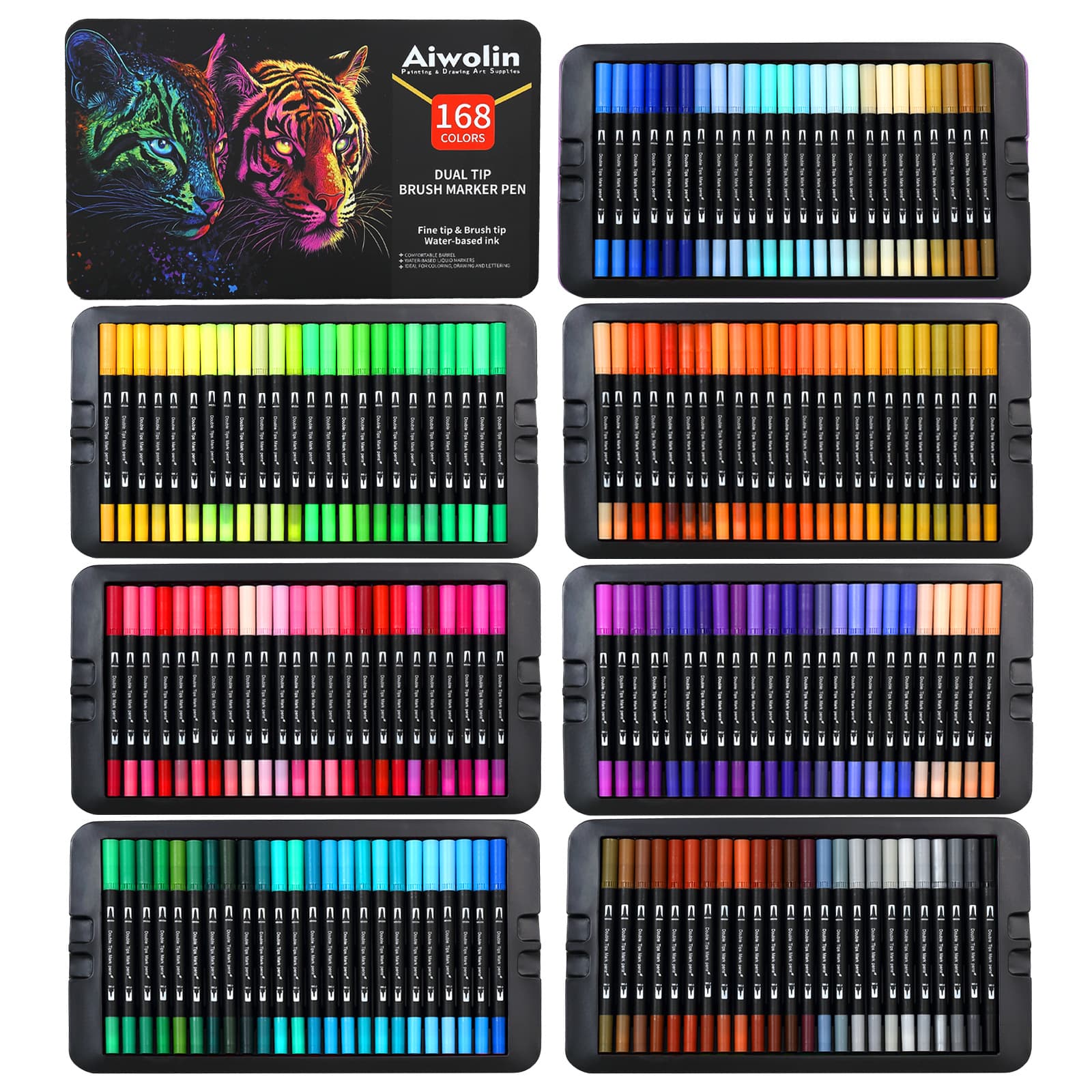 168-color double-head watercolor pen set, color soft-head marker pen, art hook pen