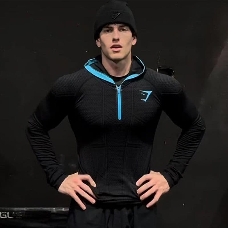 GYMSHARK Men's Long Sleeve T-Shirt Fall/Winter Classic Superhero Quick-Dry Stretch Hoodie Half-Zip Training Top