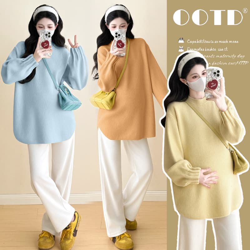Maternity Wear Autumn Winter Long Sleeve Large Size Top Trendy Mom New Arrival Fashion Lazy Style Soft Knit Sweater Base Layer