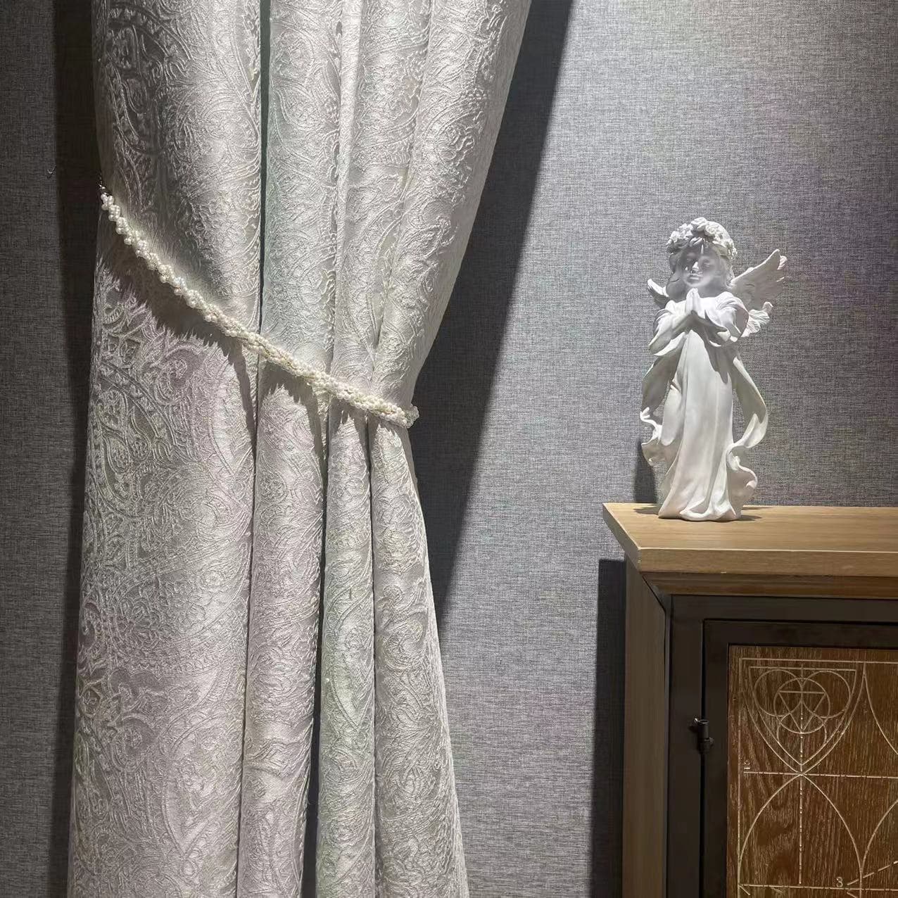 Factory Wholesale New Thick Blackout Curtain Cream White Jacquard Fabric Living Room Bedroom Vertical Blinds Ready-Made Curtains