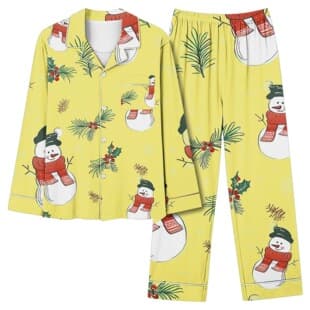European and American Cross-Border Autumn New Bow Christmas Hat Print Casual Long Sleeve Long Pants Pajama Set Women POD