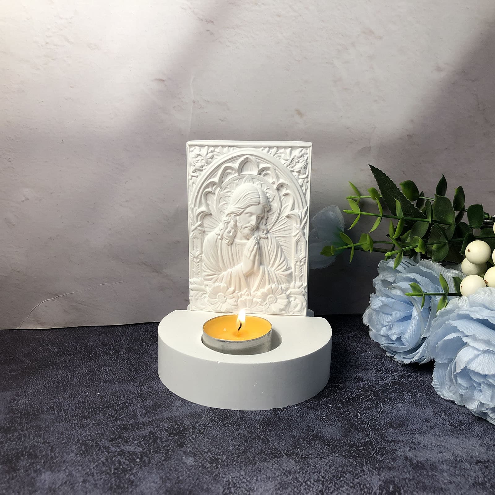 X1712+9799 Flower plug-in + base decorative cement plaster mold DIY silicone mold