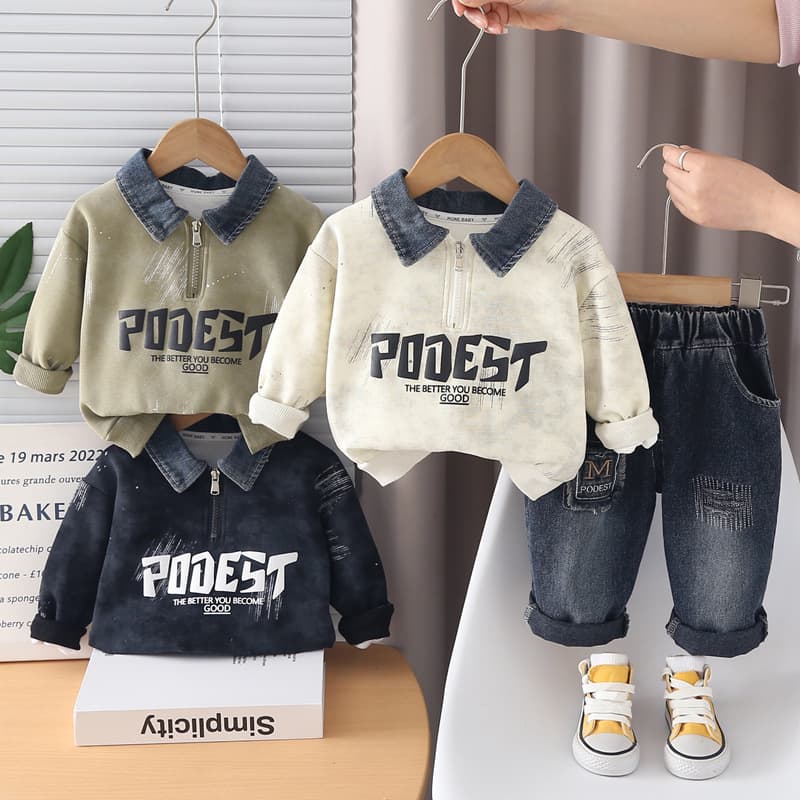 Baby Clothes Spring Casual Letter Lapel Hoodie Jeans 2-Piece One-Year-Old Baby Boy Fashion Spring Outfit