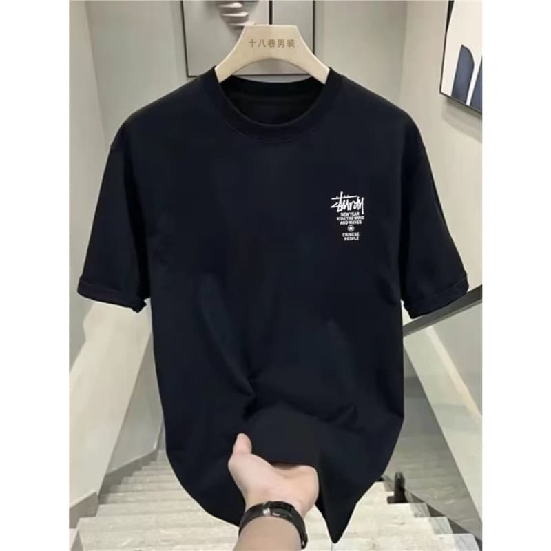 Summer Men's Short Sleeve T-Shirt Base Layer Casual Loose Fit Round Neck Top