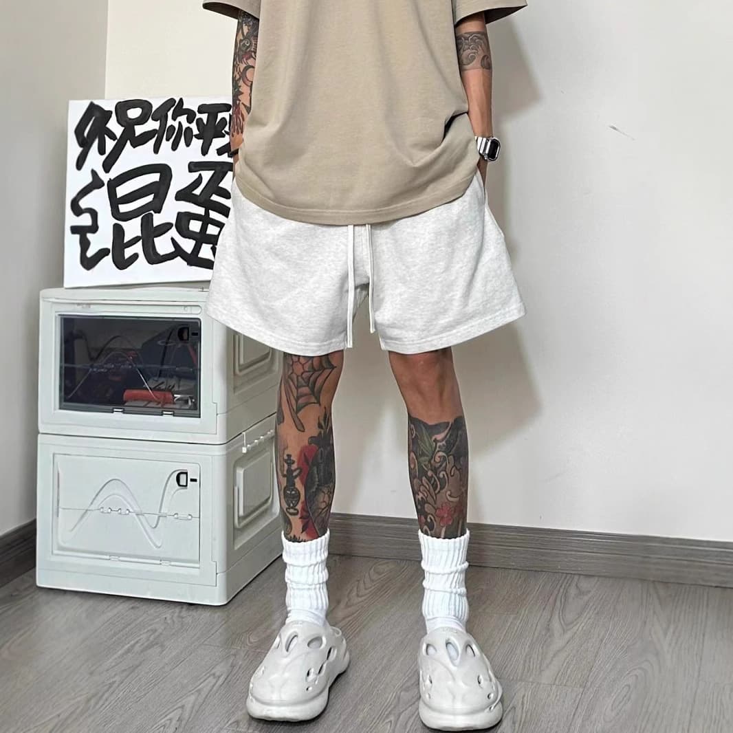 2025 summer American solid color casual versatile shorts men's trendy brand loose drawstring basketball sports pants
