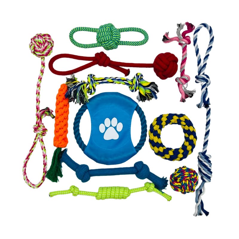 Dog Chew Toy Durable Rope Knot Plush Toy for Bichon Frise Self-Entertainment Interactive Plush Squeaky Toy Set