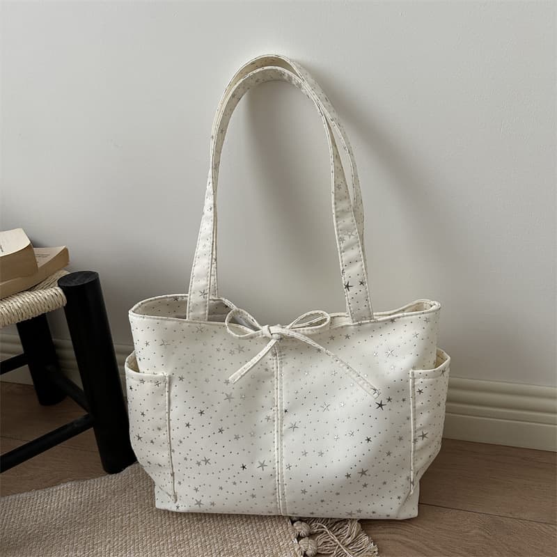 2026 New Korean Style Star Print Women's Tote Bag Large Capacity Commuter Shoulder Bag Fashion Handbag Underarm Bag