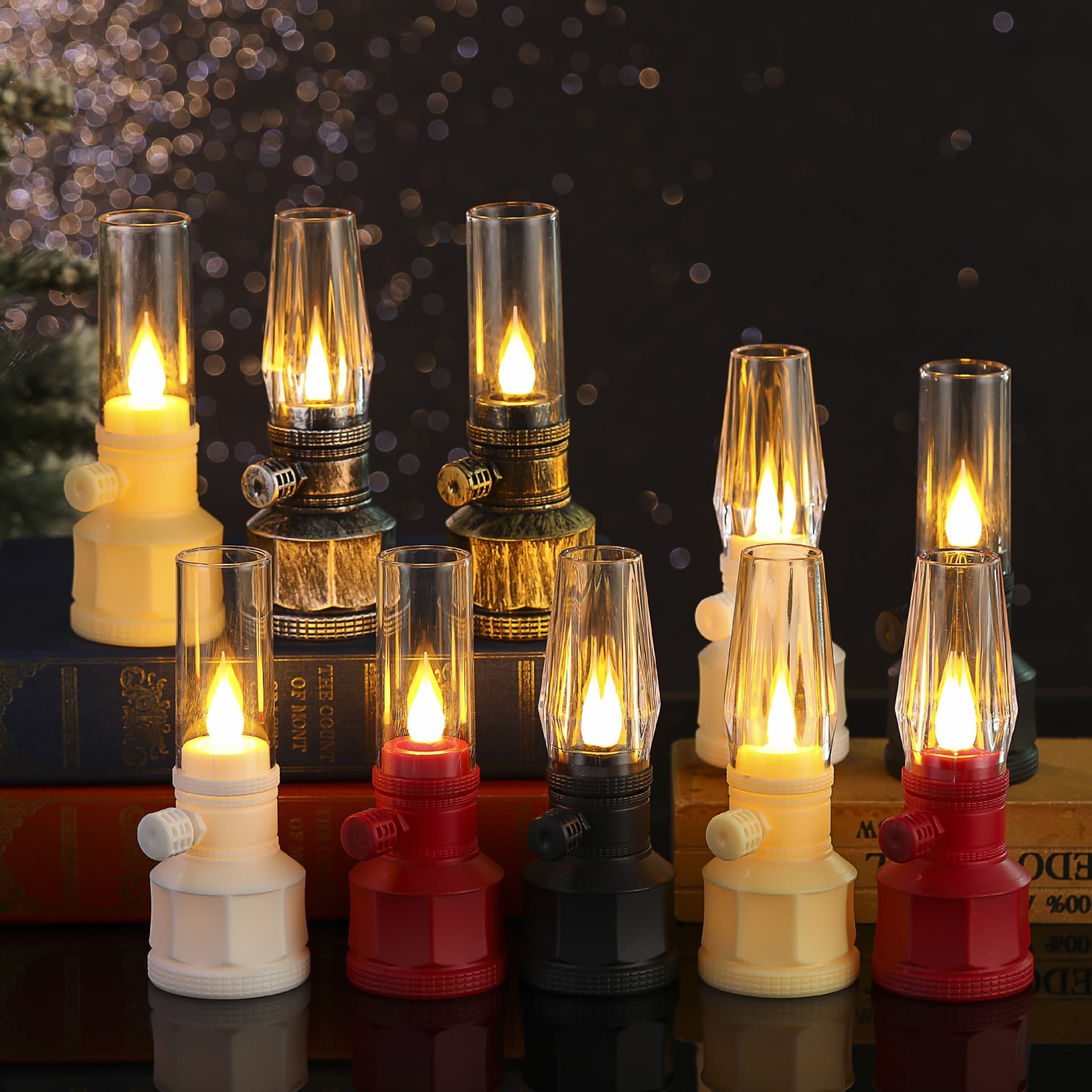 Retro Kerosene Lamp Halloween Plastic Electronic Candle Lantern LED Atmosphere Night Market Night Light Decoration Ornament
