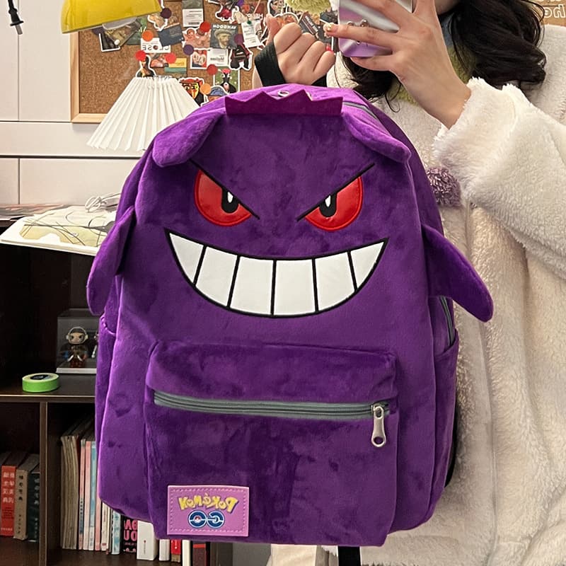 2026 New Gengar Purple Plush Backpack Couple Men Women Student Bag Cartoon Anime Backpack Large Capacity