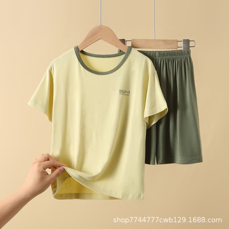 Children's Modal Pajamas 2025 Summer Thin Short Sleeve Set for Boys, Homewear for Middle and Older Children, Air Conditioning Wear
