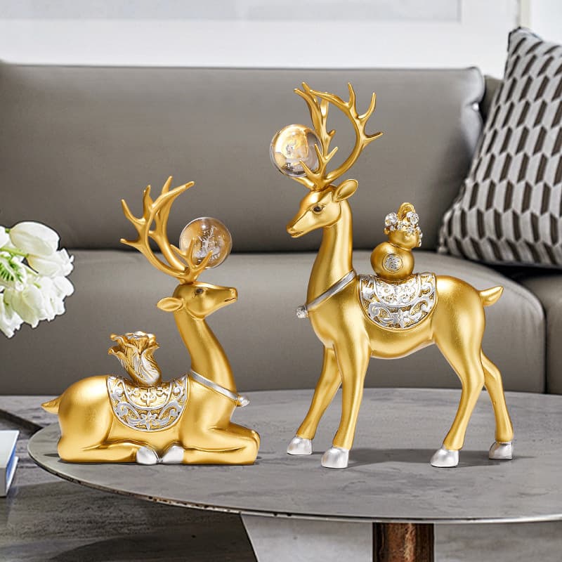 Creative Resin Decoration Ornament for Living Room TV Cabinet, Wealth Deer Bar Wine Cabinet Feng Shui Home Decor Figurine