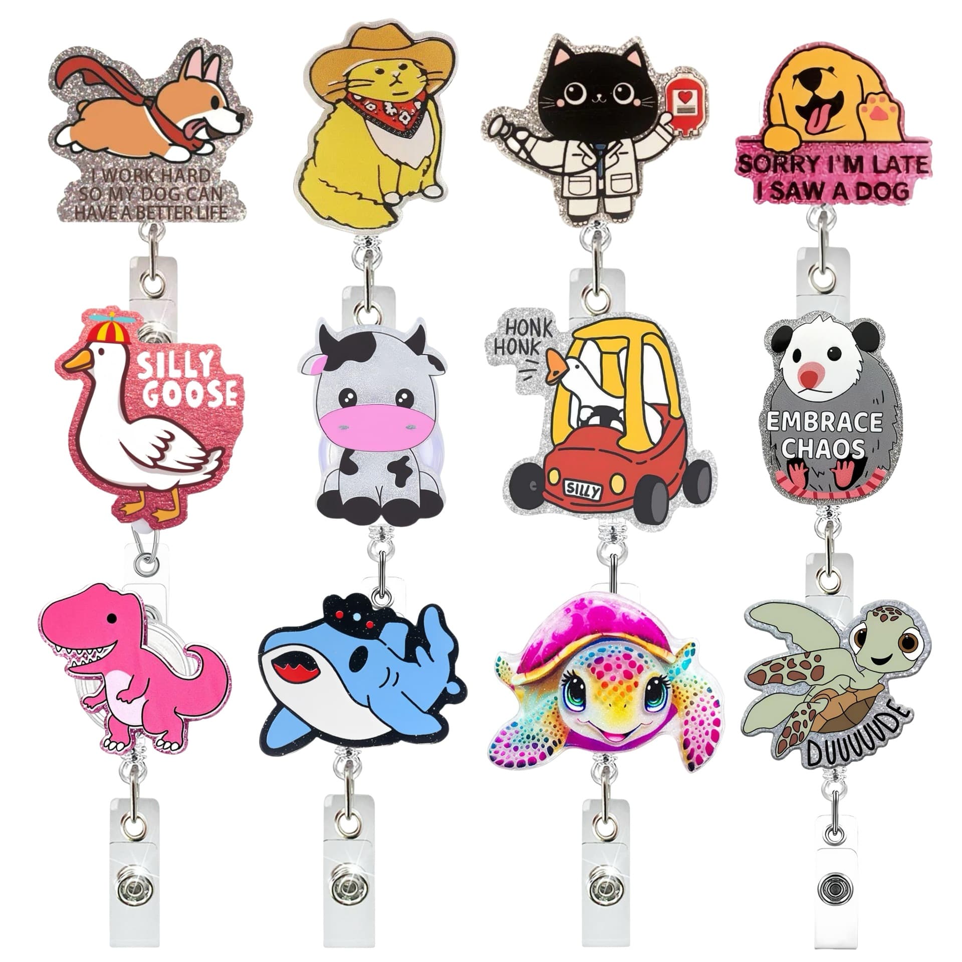 Cross-border Stock Acrylic Glitter Funny Zoo Ocean Theme Nurse Medical Student Retractable Badge Reel