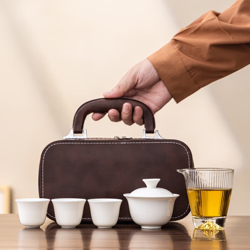 Custom Mutton Fat Travel Tea Set, Outdoor Camping Quick Cup Portable Business Gift Full Set with Printable Logo