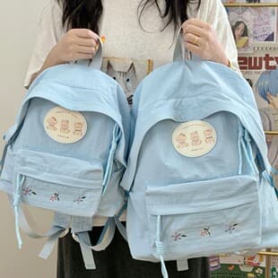 Japanese Textured Soft Fufu Cute Bear Label Elementary School Backpack, Soft and Sweet Girl Travel Small Backpack