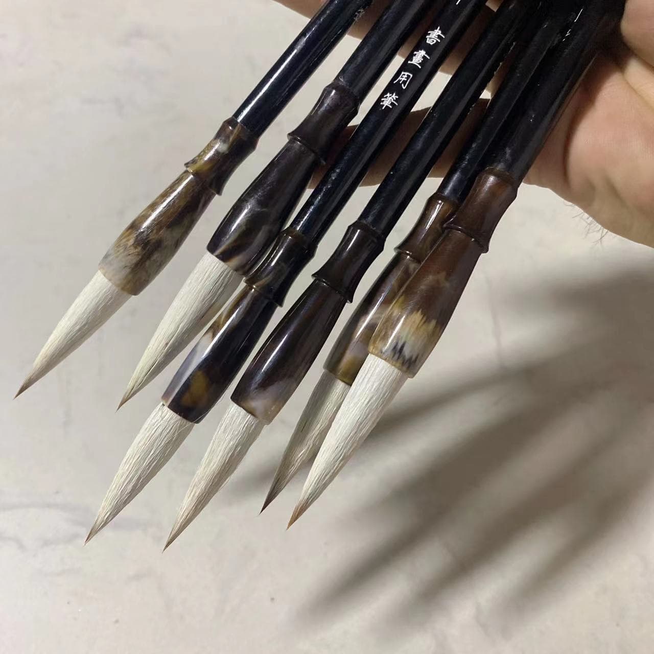 Beginner student calligraphy with imitation agate handle brushes, mixed goat and wolf hair brushes for training classes, calligraphy, and Chinese painting practice.
