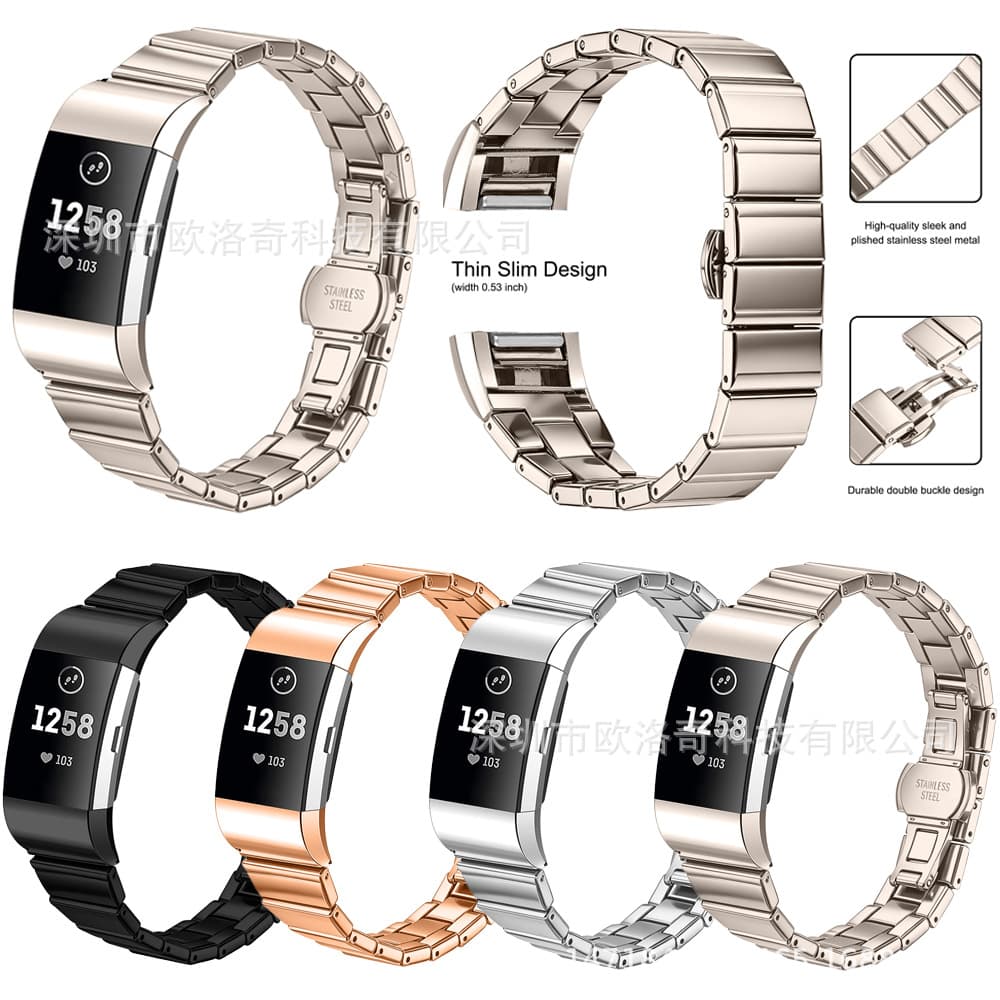For Fitbit Charge 2 One-Bead Stainless Steel Watch Strap Charge 2 Smart Band Metal Steel Band